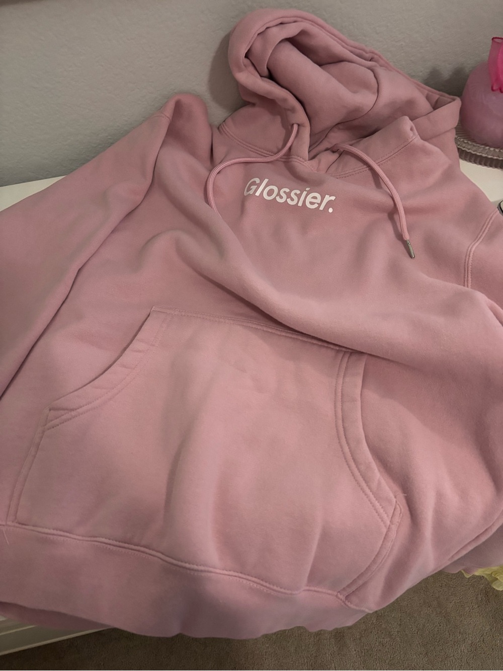 Glossier Soft Pink Logo Pullover Hoodie